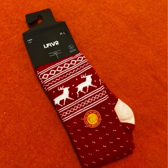 Red and white Fair isle deer merino wool blend thermal socks made in Italy NWT - Picture 2 of 10